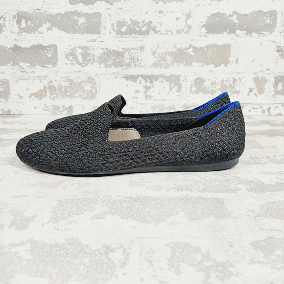 New Rothy's The Flat Black Crochet Knit Round Toe Slip On Loafers X331